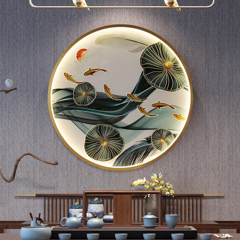 Runde LED-Wanddekoration mit Ginkgo-Blättern – Moderne Wandlampe